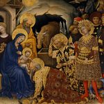 Gentile da Fabriano, The Adoration of the Magi, Strozzi A/P, 1423, tempera, gold, pastiglia (moulded plaster with gold leaf) on panel, Uffizi Gallery, Florence. 