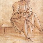 Maso Finiguerra, Seated boy drawing, c. 1460, black chalk, pen and ink, brown wash on paper rubbed with red chalk, 194 x 125 mm, Florence: Gabinetto dei Disegni e Stampe degli Uffizi