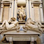 Michelangelo, Tomb of Duke Giuliano, New Sacristy (Medici Chapel), San Lorenzo, 1519-34, Florence. Patrons Pope Leo X and Clement VII (the first Medici Popes)