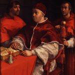 Raphael, Portrait of Pope Leo X with Cardinals Giulio de’ Medici and Luigi de’ Rossi, c.1517-18, Uffizi Gallery, Florence